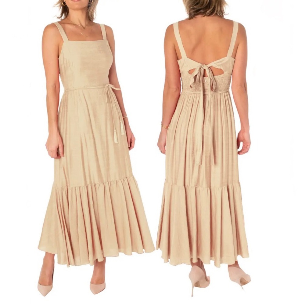 Taylor Beauty Slub Midi Dress Light khaki Oatmeal Color